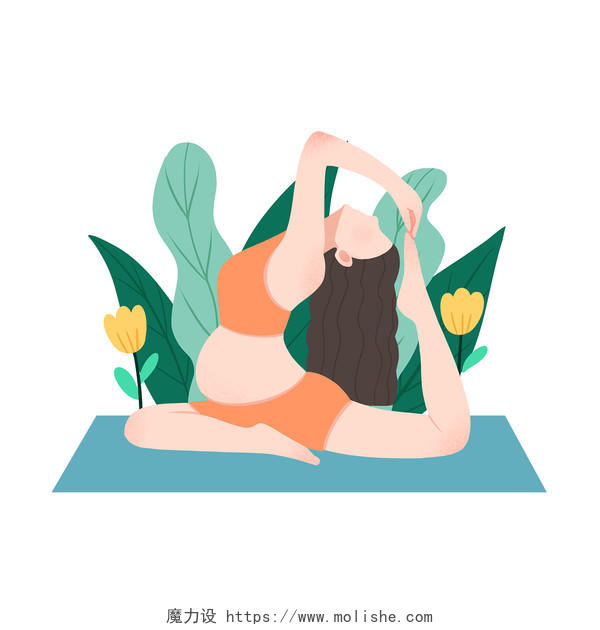 孕妇瑜伽健身健康运动卡通人物女性PNG素材孕妇健身瑜伽运动元素